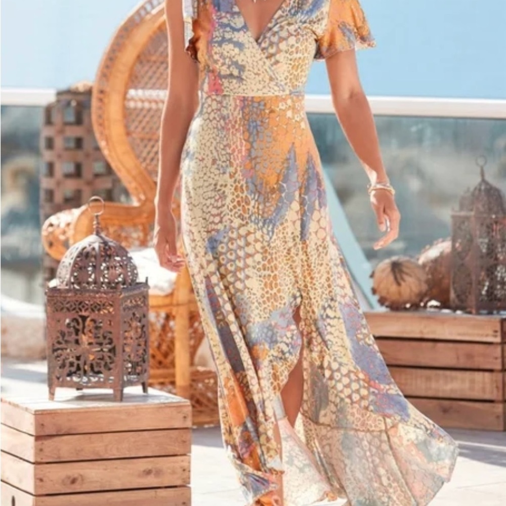 VENUS Multicolor Animal Print Maxi Wrap Dress